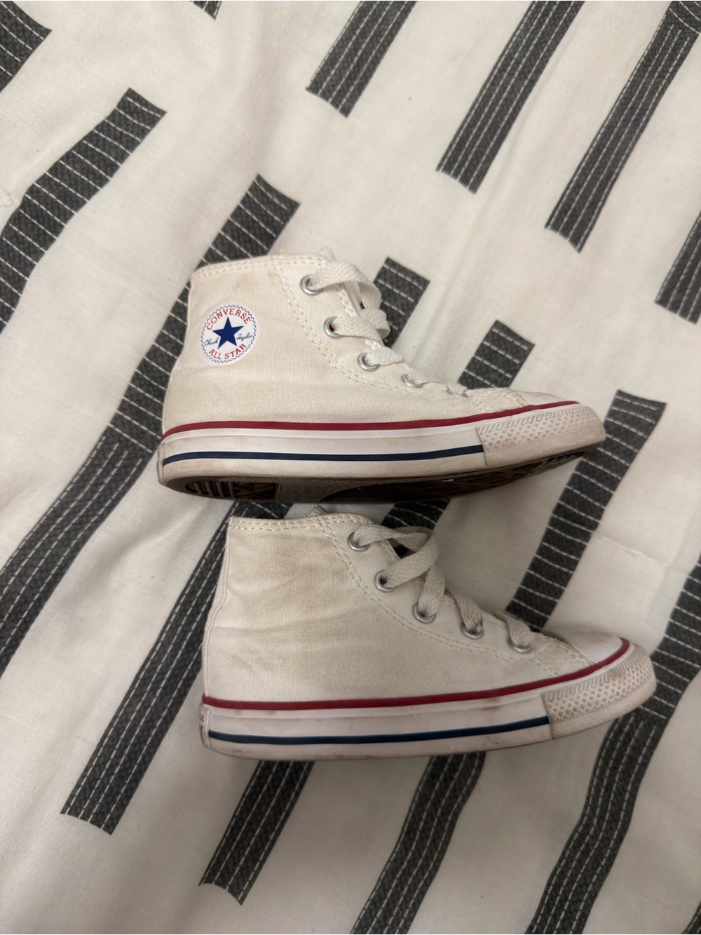 Converse Kids White High-Top Sneakers with Red & Blue Stripe